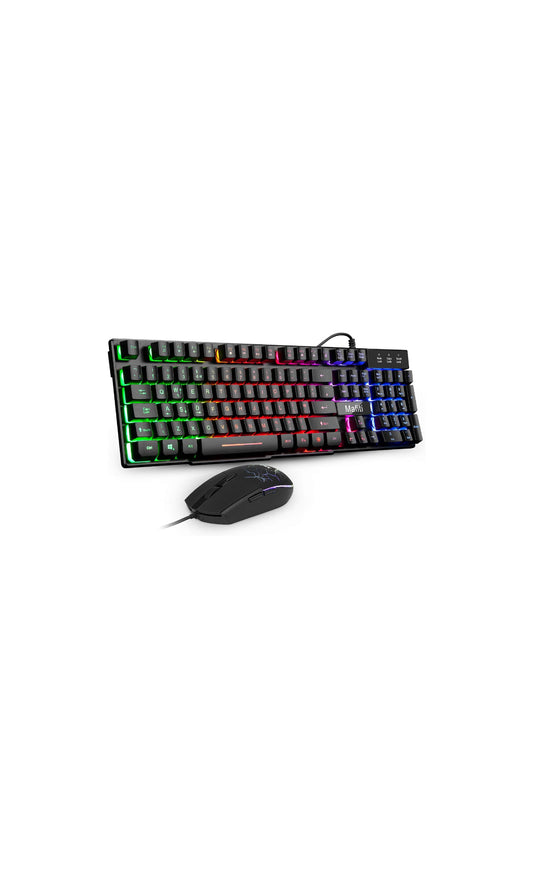 Gaming Keyboard and Mouse Set,Mafiti RK101 7 Rainbow Backlit Keyboard with Mechanical Feeling Breathing Light for Working or Gaming, UK Layout